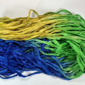 Fita de seda sari reciclada de plumagem de papagaio, 5 ou 10 jardas, fita de tecelagem, feltro giratório, boho, envio rápido
