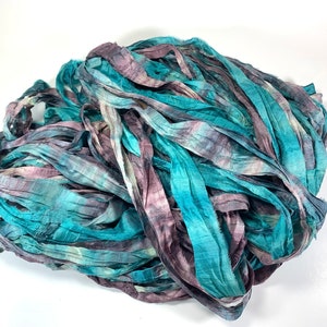 Fita de seda sari reciclada etérea, fita de 5 ou 10 jardas, joias, tecelagem, feltro giratório, boho, envio rápido