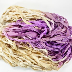 Fita de seda sari reciclada com gelo de lavanda, fita de 5 ou 10 jardas, joias, tecelagem, feltro, boho, envio rápido