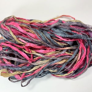 Pretty Peonies Recycled Sari Silk Ribbon 5 or 10 Yards Ribbon Jewelry Weaving Spinning Felting BOHO FAST SHIP