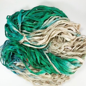Fita de seda sari reciclada sereia, 5 ou 10 jardas, joias, tecelagem, feltro, boho, envio rápido