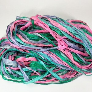 Fita de seda sari reciclada, taffy de água salgada, 5 ou 10 jardas, fita de tecelagem, feltro giratório, boho, envio rápido