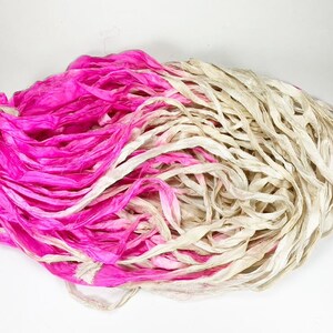 Pink Passion Recycled Sari Silk Ribbon 5 or 10 Yards Ribbon Jewelry Weaving Spinning Felting BOHO FAST SHIP