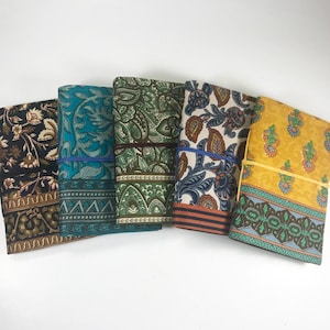 4x6 Block Printed Cotton Fabric Journals, Recycled, Handmade Journals, Recycled Paper Fabric Diary, Journal, Scrapbook Art Journal