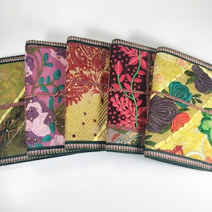 Sari Journals, 5x7 Recycled Silk, Handmade Journals, Recycled Paper Fabric Diary, Journal, Scrapbook Quilted Art Journal Sari Ribbon