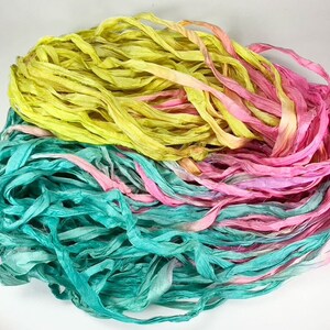 Fita de seda sari reciclada de algodão doce, fita de 5 ou 10 jardas, joias, tecelagem, feltro, boho, envio rápido