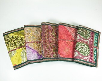 Sari Journals, 4x6 Recycled Silk, Handmade Journals, Recyclingpapier Stoff Tagebuch, Journal, Scrapbook Quilted Art Journal Sari Band