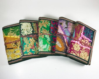 Sari Journals, 4x6 Recycled Silk, Handmade Journals, Recyclingpapier Stoff Tagebuch, Journal, Scrapbook Quilted Art Journal Sari Band