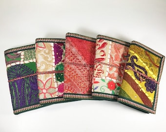 Sari Journals, 4x6 Recycled Silk, Handmade Journals, Recyclingpapier Stoff Tagebuch, Journal, Scrapbook Quilted Art Journal Sari Band