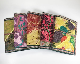 Sari Journals, 5x7 Recycled Silk, Handmade Journals, Recyclingpapier Stoff Tagebuch, Journal, Scrapbook Quilted Art Journal Sari Band