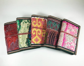 Sari Journals, 4x6 Recycled Silk, Handmade Journals, Recyclingpapier Stoff Tagebuch, Journal, Scrapbook Quilted Art Journal Sari Band