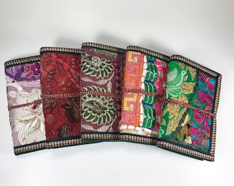Sari Journals, 4x6 Recycled Silk, Handmade Journals, Recyclingpapier Stoff Tagebuch, Journal, Scrapbook Quilted Art Journal Sari Band