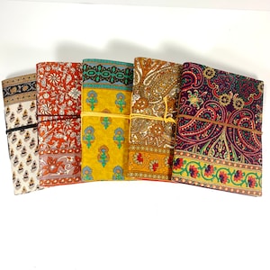 6x8 Block Printed Cotton Fabric Journals, Recycled, Handmade Journals, Recycled Paper Fabric Diary, Journal, Scrapbook Art Journal