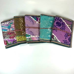 Sari Journals, 5x7 Recycled Silk, Handmade Journals, Recycled Paper Fabric Diary, Journal, Scrapbook Quilted Art Journal Sari Ribbon