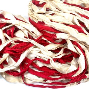 Peppermint Recycled Sari Silk Ribbon 5 or 10 Yards Ribbon Jewelry Weaving Spinning Felting BOHO FAST SHIP