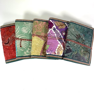 Sari Journals, 5x7 Recycled Silk, Handmade Journals, Recycled Paper Fabric Diary, Journal, Scrapbook Quilted Art Journal Sari Ribbon