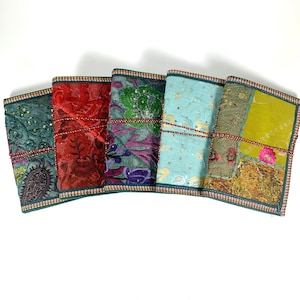 Sari Journals, 5x7 Recycled Silk, Handmade Journals, Recycled Paper Fabric Diary, Journal, Scrapbook Quilted Art Journal Sari Ribbon