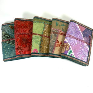 Sari Journals, 5x7 Recycled Silk, Handmade Journals, Recycled Paper Fabric Diary, Journal, Scrapbook Quilted Art Journal Sari Ribbon