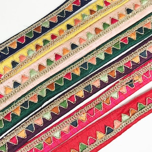 Multicolor Embroidered India Sari Lace Trim By The Yard Border Silk Fabric Trim Junk Journal Quilt Fabric Textile Art Fiber Arts