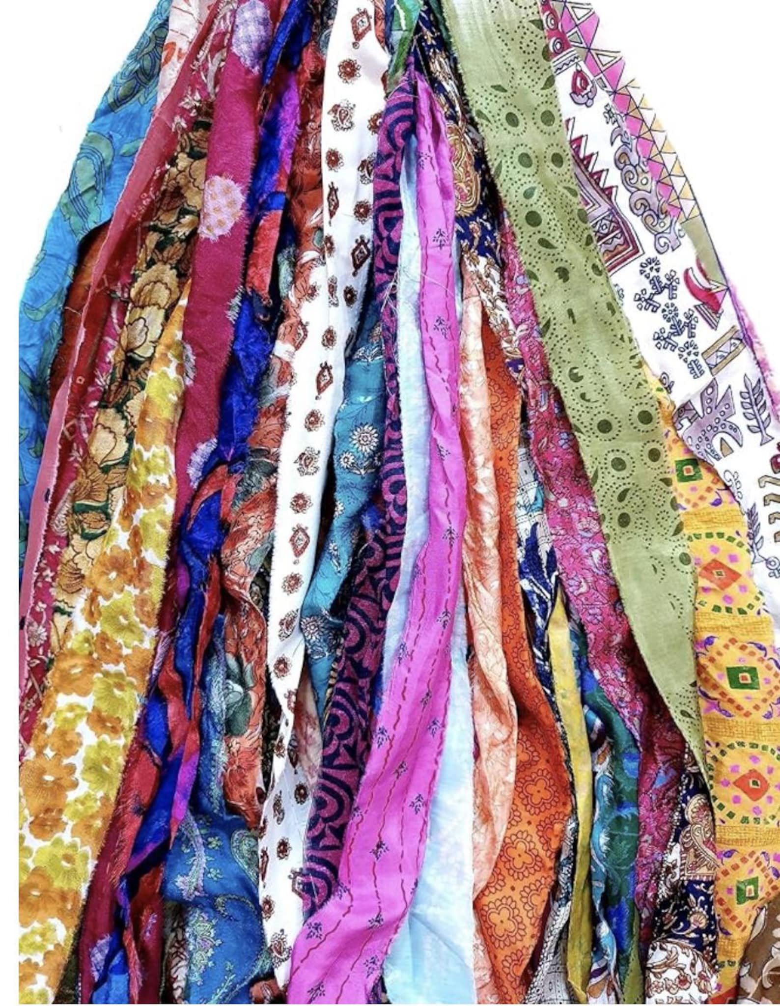 Pattern Cascade Recycled Sari Silk Ribbon Colorful Block Prints Sari ...