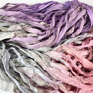 Vintage Florals Recycled Sari Silk Ribbon 5 or 10 Yards Ribbon Jewelry Weaving Spinning Felting BOHO FAST SHIP