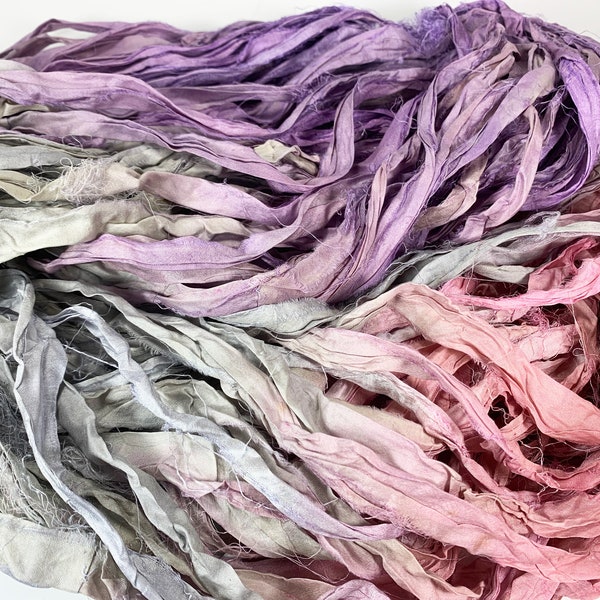 Vintage Florals Recycled Sari Silk Ribbon 5 or 10 Yards Ribbon Jewelry Weaving Spinning Felting BOHO FAST SHIP