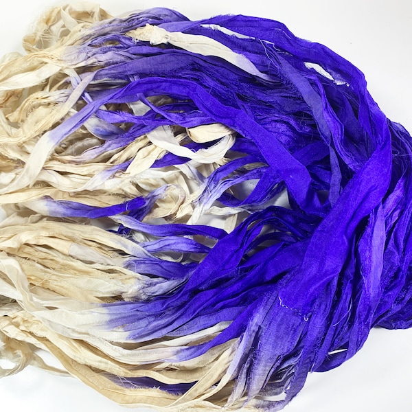 Electric Purple Recycled Sari Silk Ribbon 5 or 10 Yards Ribbon Jewelry Weaving Spinning Felting BOHO FAST SHIP