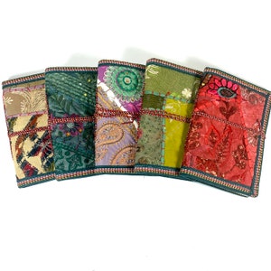 Sari Journals, 5x7 Recycled Silk, Handmade Journals, Recycled Paper Fabric Diary, Journal, Scrapbook Quilted Art Journal Sari Ribbon