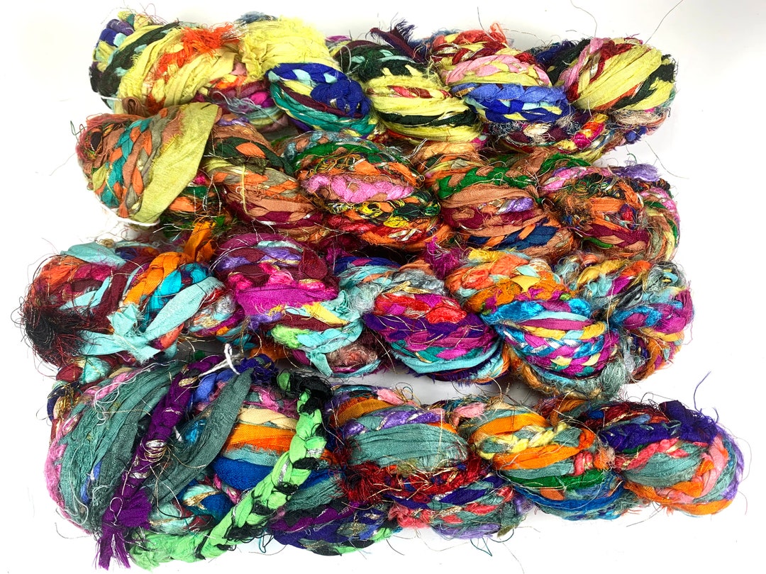 Multi Half Braided Recycled Sari Silk Ribbon 5, 10 Yards or Full Skein ...