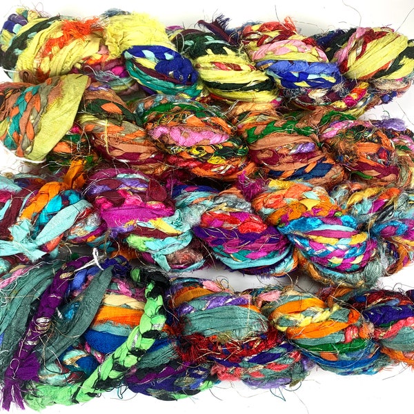 Multi Half Braided Recycled Sari Silk Ribbon 5, 10 Yards or Full Skein  Ribbon Jewelry Weaving Spinning Felting Junk Journal Craft BOHO