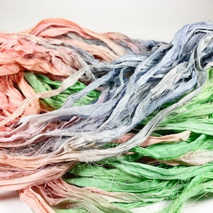 Dreamy Rainbow Trout Recycled Sari Silk Ribbon 5 or 10 Yards Ribbon Jewelry Weaving Spinning Felting BOHO FAST SHIP