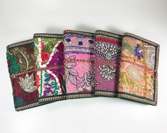 Sari Journals, 4x6 recycelte Seide, handgemachte Journale, Tagebuch aus recyceltem Papierstoff, Scrapbook gestepptes Art Journal Sari Ribbon
