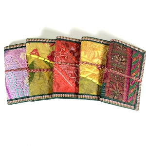 Sari Journals, 4x6 Recycled Silk, Handmade Journals, Recycled Paper Fabric Diary Journal, Scrapbook Quilted Art Journal Sari Ribbon