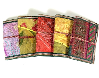 Sari Journals, 4x6 recycelte Seide, handgemachte Journale, Tagebuch aus recyceltem Papierstoff, Scrapbook gestepptes Art Journal Sari Ribbon