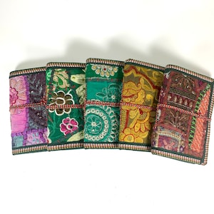 Sari Journals, 4x6 Recycled Silk, Handmade Journals, Recycled Paper Fabric Diary Journal, Scrapbook Quilted Art Journal Sari Ribbon