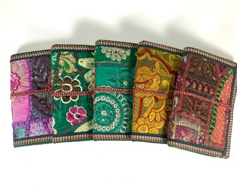 Sari Journals, 4x6 recycelte Seide, handgemachte Journale, Tagebuch aus recyceltem Papierstoff, Scrapbook gestepptes Art Journal Sari Ribbon