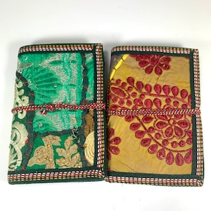 Sari Journals, 4x6 Recycled Silk, Handmade Journals, Recycled Paper Fabric Diary Journal, Scrapbook Quilted Art Journal Sari Ribbon