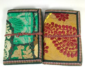 Sari Journals, 4x6 recycelte Seide, handgemachte Journale, Tagebuch aus recyceltem Papierstoff, Scrapbook gestepptes Art Journal Sari Ribbon