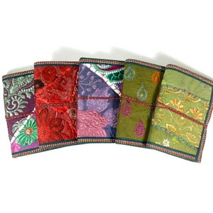 Sari Journals, 5x7 Recycled Silk, Handmade Journals, Recycled Paper Fabric Diary, Journal, Scrapbook Quilted Art Journal Sari Ribbon