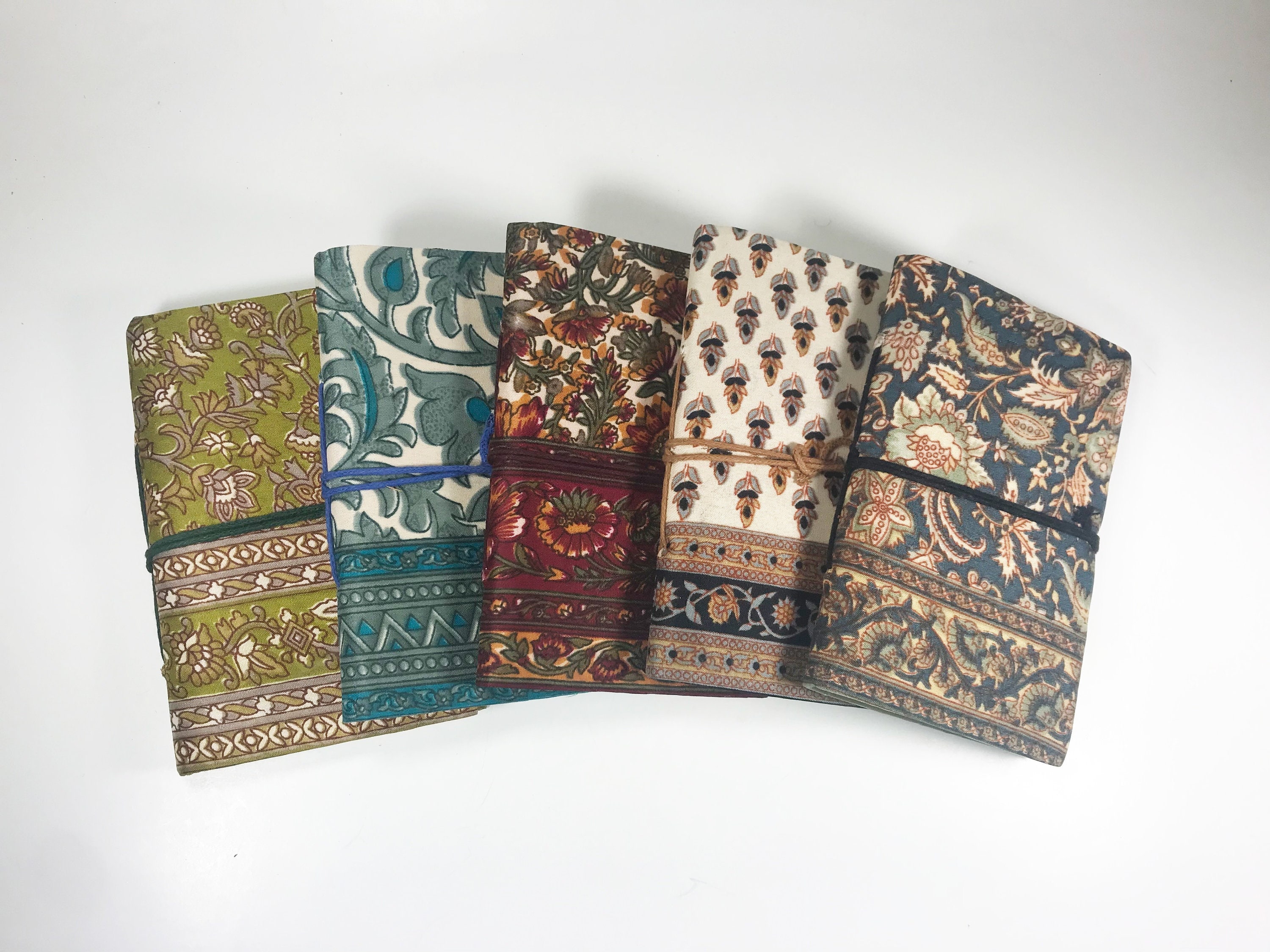 4x6 Block Printed Cotton Fabric Journals, Recycled, Handmade Journals, Recycled Paper Fabric Diary, Journal, Scrapbook Art Journal