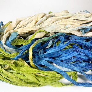 MountainSpring Fita de seda sari reciclada, 5 ou 10 jardas, fita de tecelagem, feltro giratório, BOHO, NAVIO RÁPIDO