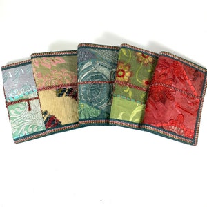 Sari Journals, 5x7 Recycled Silk, Handmade Journals, Recycled Paper Fabric Diary, Journal, Scrapbook Quilted Art Journal Sari Ribbon