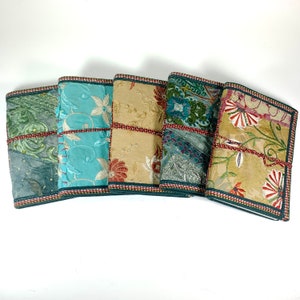 Sari Journals, 5x7 Recycled Silk, Handmade Journals, Recycled Paper Fabric Diary, Journal, Scrapbook Quilted Art Journal Sari Ribbon