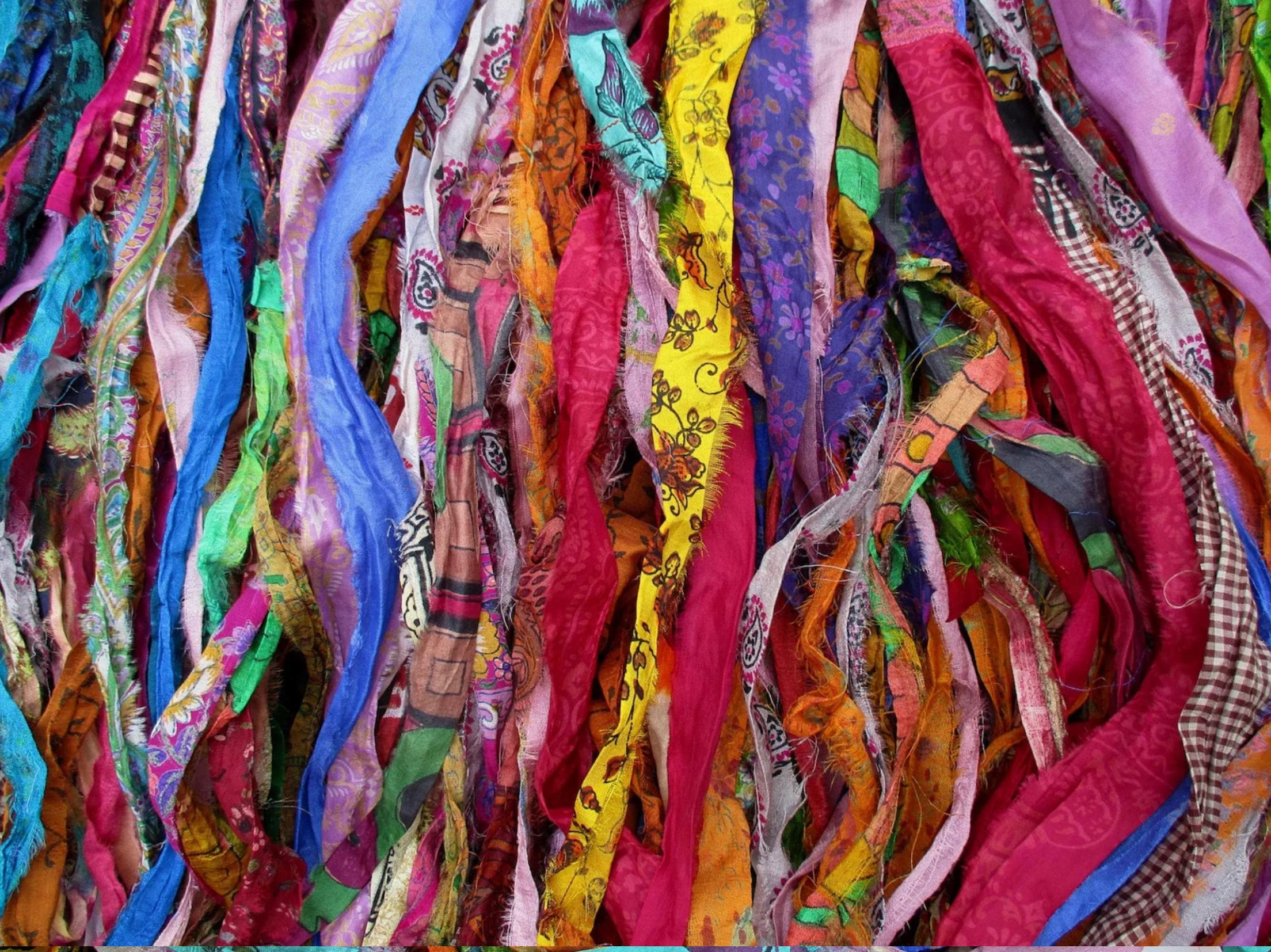 Pattern Cascade Recycled Sari Silk Ribbon Colorful Block Prints Sari ...