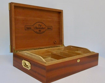 Extra Large Cedar Wood And Brass Humidor - Cigar Storage Circa 1970