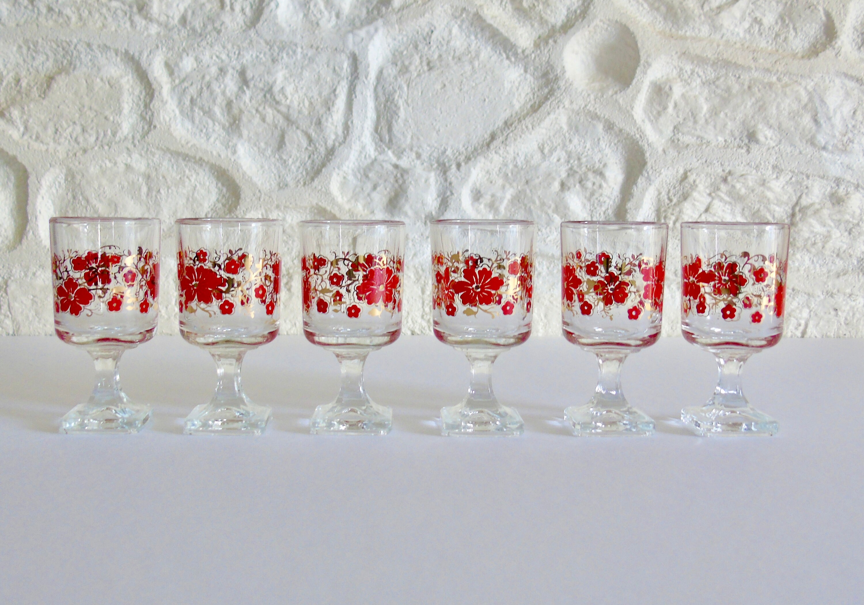 Vintage Empoli Red Diamond Quilted Martini Glasses Set of 2