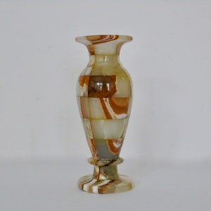 Vintage Onyx - Natural Stone - Polished Stone - Green - Brown - Red Marble Flower Vase - Bud Vase Circa 1970