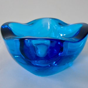 Rudolf Jurnikl - Rudofolva Hut -  Ice Blue - Electric Blue Thick Glass  Bowl - Dish - Ash Tray Rosice  - Sklo Union, Czechoslovakia 1962