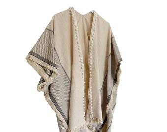 Unisex Natural Handwoven 100% Turkish Cotton Yarn Kimono, Festival Kimono, Burning Man Kimono, Unisex Kimono