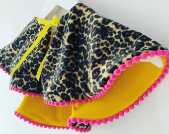 Animal Print Cape Faux Fur Cape, SIZES BABY - ADULT Kids Costume Dress Up Leopard Print And Plush Velvet Cape Kids Fancy Dress